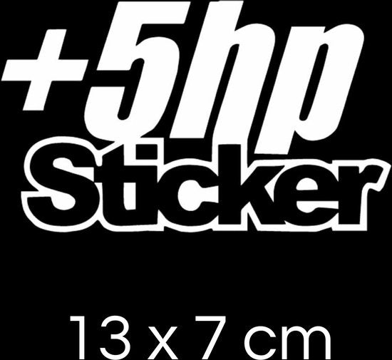 '+5 HP Sticker - Autosticker - Grappige Auto Sticker Wit - Hoogwaardig Vinyl - Autostickers Wrap Folie - Geschikt voor Alle Automerken / Universeel