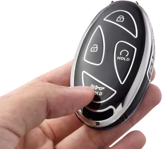 Zachte TPU Sleutelcover - Sleutelhoesje Geschikt voor Hyundai IONIQ 6 / Grand Prix / GN7 / Kona 5- Zilver met Blauw - Key Cover - Auto Accessoires