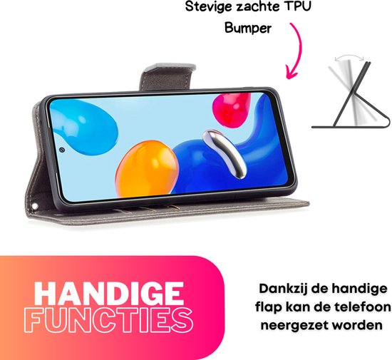 Hoesje Grijs - Geschikt voor Xiaomi Redmi Note 12 - Portemonnee Book Case - Boekje Met Kaarthouder / Pasjeshouder en Magneetsluiting - Booklet - Wallet Beschermhoes - Telefoonhoesje