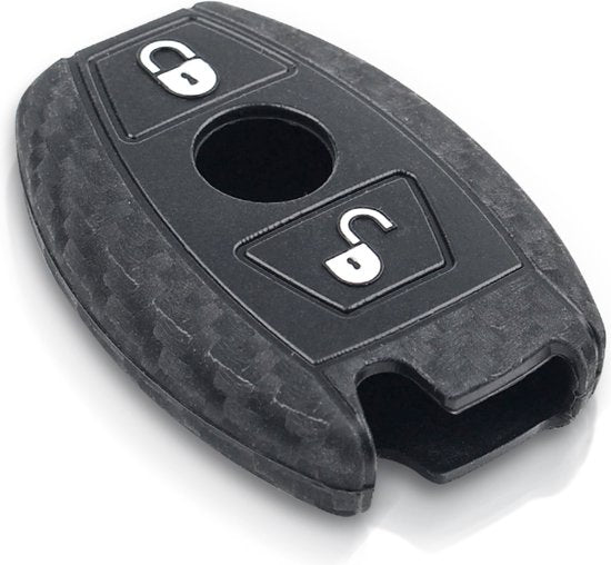 Zachte Carbon Sleutelcover - 2 Knoppen - Sleutelhoesje Geschikt voor Mercedes A Klasse / B Klasse / C Klasse / CLA / CLS / GLA / GL / SLK / AMG - Siliconen Materiaal - Sleutel Hoesje Cover - Auto Accessoires