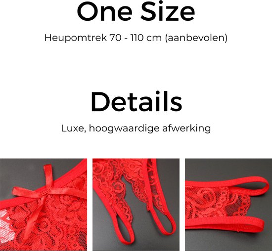Sexy String met Open Kruis - Roze - Ontwerp met Kant - Erotisch Design met Strik - One Size String - Dames Onderbroek - Lingerie / Ondergoed