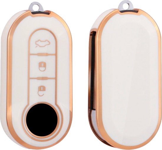 Zachte TPU Sleutelcover - Wit Goud Metallic - Sleutelhoesje Geschikt voor Fiat 500 / 500L / 500X / 500C / Panda / Punto / Stilo - Sleutel Hoesje Cover - Auto Accessoires