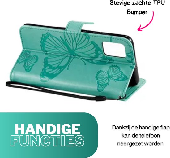 [EOL] Hoesje Vlinders Groen - Geschikt voor OPPO A38 - Portemonnee Book Case - Boekje Met Kaarthouder / Pasjeshouder en Magneetsluiting - Booklet Beschermhoes