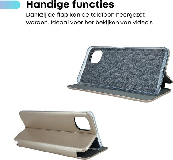 Wallet Hoesje Goud - Geschikt voor Samsung Galaxy A22 5G - Portemonnee Book Case - Boekje met Kaarthouder / Pasjeshouder en Magneetsluiting - Booklet Beschermhoes
