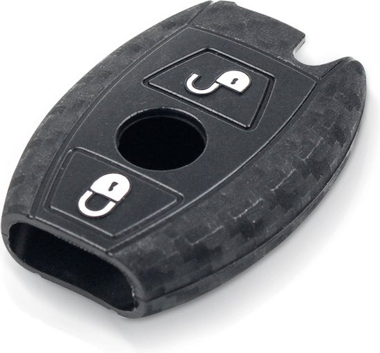 Zachte Carbon Sleutelcover - 2 Knoppen - Sleutelhoesje Geschikt voor Mercedes A Klasse / B Klasse / C Klasse / CLA / CLS / GLA / GL / SLK / AMG - Siliconen Materiaal - Sleutel Hoesje Cover - Auto Accessoires