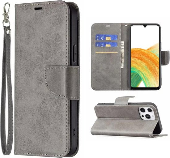 [EOL] Hoesje Grijs - Geschikt voor Samsung Galaxy A33 5G - Portemonnee Book Case - Boekje Met Kaarthouder / Pasjeshouder en Magneetsluiting - Booklet - Wallet Beschermhoes Kunstleer