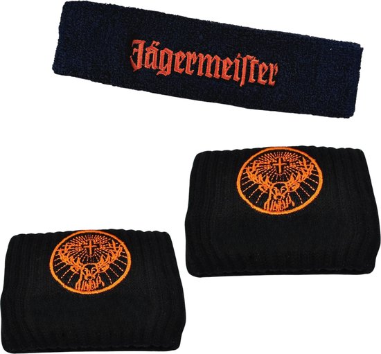 [LDV] Set van 3 - Zweetbandjes Pols en Hoofd - Jägermeister - Zweetband - Hoofdband Polsbandjes Sport - Zwart Oranje - EK Voetbal