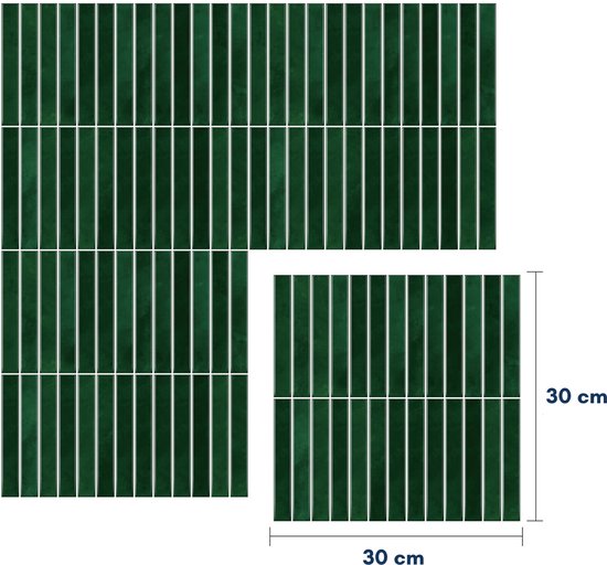 Solusia Zelfklevende Plaktegels - Groen – 10 Hoogwaardige Plaktegels voor Wand – Waterdichte Wandpanelen voor Keuken, Badkamer en Toilet – 30 x 30 cm – Makkelijk aan te brengen - Tegeltjes Tegelstickers - Smal Patroon