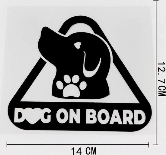 Dog On Board - Autosticker Hond - Grappige Auto Sticker Zwart - Hoogwaardig Vinyl - Autostickers Wrap Folie - universeel/alle automerken
