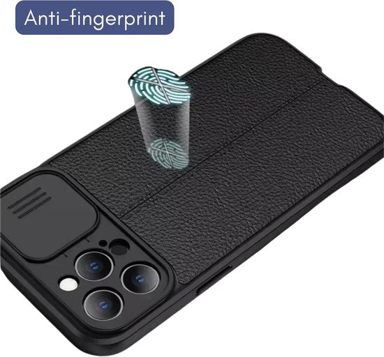 Valbestendig Telefoonhoesje - Geschikt voor Apple iPhone 14 Pro Max - Ultra Shockproof - Met Camera Slide Protector - Leer Look - Zwart - Met Extra Dikke Randen