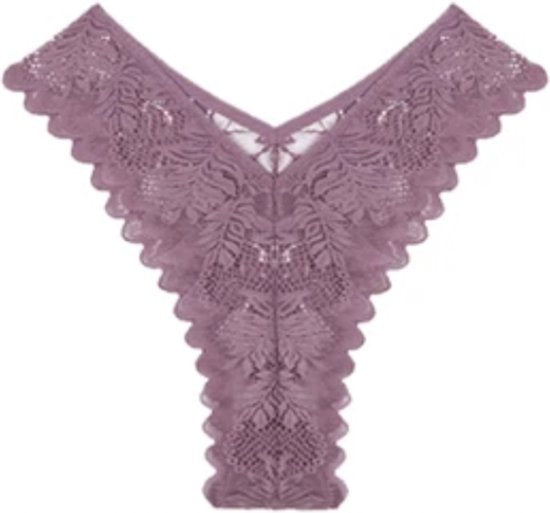 [EOL] High Waist Dames String met Kant - Nude - Vrouwen Lingerie / Ondergoed - Maat S