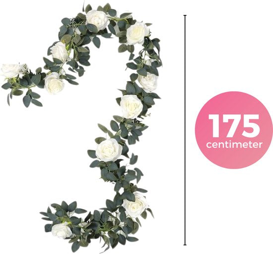 Luxe Bloemenslinger Rozen - Fiets en Interieur - Rozen Wit - Stijlvolle Bloemenstreng voor Fietsmand of Stuur - 175 CM Bloemen - Plastic Kunstbloemen Fiets Slinger