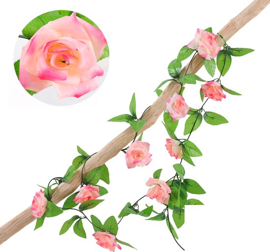 Bloemenslinger Rozen Fiets Roze - Stijlvolle Bloemenstreng voor Fietsmand of Stuur - 220 CM Bloemen - Plastic Kunstbloemen Fiets Slinger