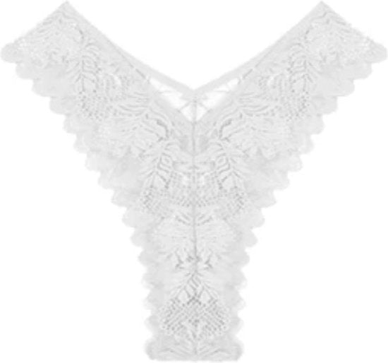 [EOL] High Waist Dames String met Kant - Wit - Vrouwen Lingerie / Ondergoed - Maat XL