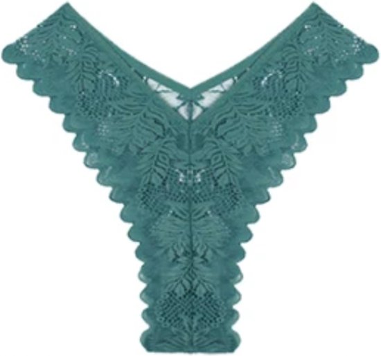 [EOL] High Waist Dames String met Kant - Groen - Vrouwen Lingerie / Ondergoed - Maat M
