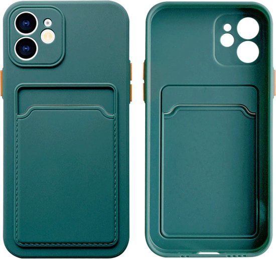 Stevig TPU Hoesje - Geschikt voor Apple iPhone 11 - Met Kaarthouder - Groen - Shockproof Case met Pasjeshouder - TPU Hoes Met Vakje Voor Pasje - Card Case Back Cover