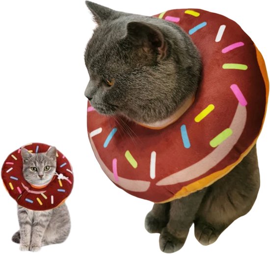 Donut Kattenkraag - Katten Accessoires - Zachte Beschermkraag voor Katten & Kleine Honden - Speelse Donut Vorm - Herstelkraag Anti-Krabben - Verstelbare Comfort Pet Cone - Maat M