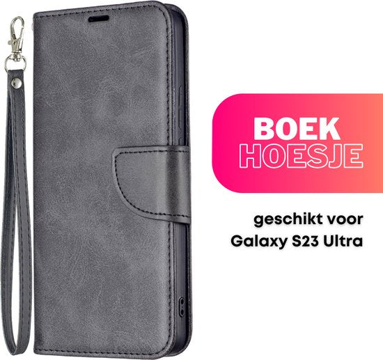 [EOL] Hoesje Zwart - Geschikt voor Samsung Galaxy S23 Ultra - Portemonnee Book Case - Boekje Met Kaarthouder / Pasjeshouder en Magneetsluiting - Booklet - Wallet Beschermhoes - Telefoonhoesje