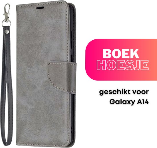 Hoesje Grijs - Geschikt voor Samsung Galaxy A14 - Portemonnee Book Case - Boekje Met Kaarthouder / Pasjeshouder en Magneetsluiting - Booklet - Wallet Beschermhoes - Telefoonhoesje