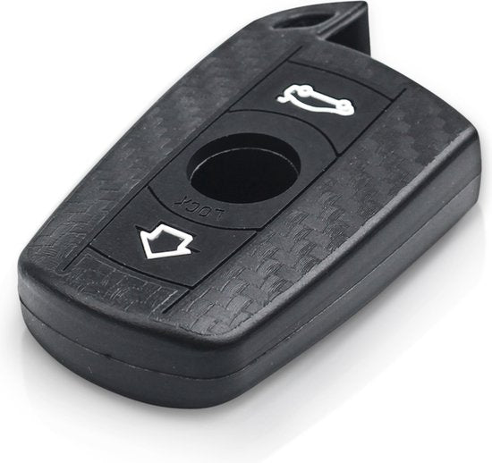 Zachte Carbon Sleutelcover met Knoppen - Sleutelhoesje Geschikt voor BMW 1 Serie / 3 Serie / 5 Serie / 6 Serie / E90 / A91 / A92 / E60 / E70 / E87 / M3 / M5 / X1 / X5 / X6 / Z4 - Siliconen Materiaal - Sleutel Hoesje Cover - Auto Accessoires