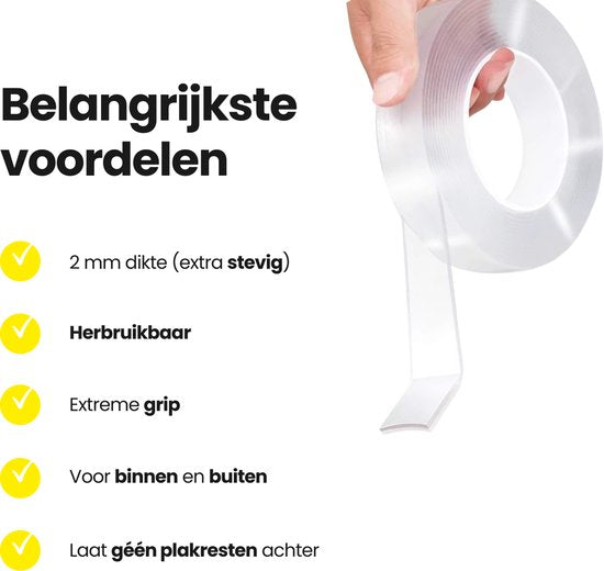 2x Solusia Nano Tape - 10 Meter - Extra Sterk - A+ Kwaliteit - Dubbelzijdige Tape Transparant - Magic Tape - Montagetape Herbruikbaar - Klus Reparatie Tape Dubbelzijdig - 20 mm Breed