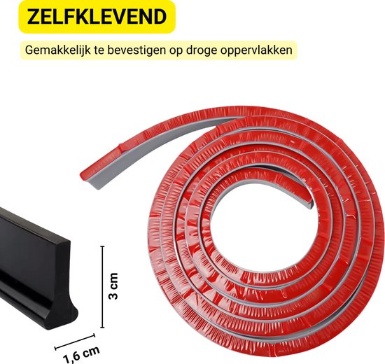 Badkamer Waterbarrière Strip - Douchedrempel 200 cm - Zelfklevende Siliconen Waterstopper - Waterstopper Tegen Waterlekkage - Waterkering voor Douche, Bad en Keuken - Zwart
