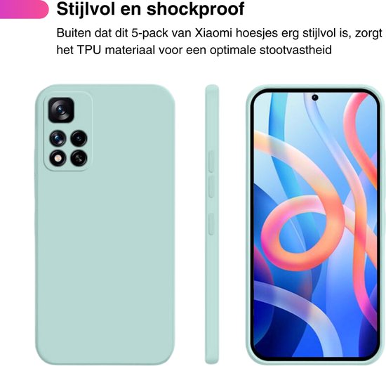 5 Pack - Hoesje Geschikt voor Xiaomi Redmi Note 11s - 5x Siliconen Shock Proof Case - Zwart + 4 Kleuren - Stevige TPU Cover - Multipack Gemixte Kleuren