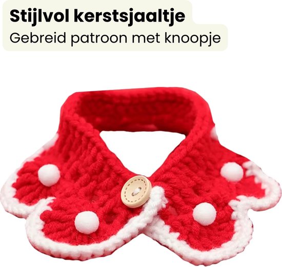 Kerst Kraagje voor Katten - Rood Wit Gebreide Halsband - Verstelbaar - met Pompoms - Kerst Accessoire Katten en Poezen - Kattenkleding - Maat XS