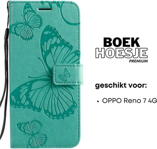 [EOL] Hoesje Vlinders Groen - Geschikt voor OPPO Reno 7 4G - Portemonnee Book Case - Boekje Met Kaarthouder / Pasjeshouder en Magneetsluiting - Booklet Beschermhoes