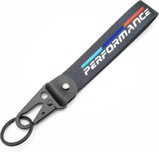 Strap Sleutelhanger Zwart - Performance Opdruk - Geschikt voor alle automerken/ universeel - Sleutel Hanger Keychain Cadeau - Tas Hanger - Spiegel Hanger - Auto Accessoires