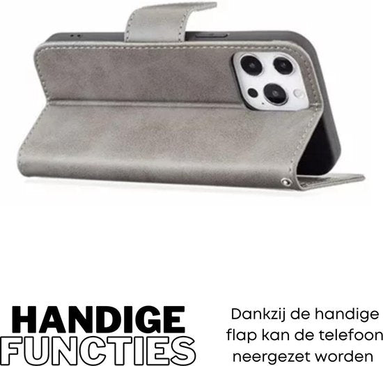 [EOL] Hoesje Grijs - Geschikt voor OPPO A76 / A96 - Portemonnee Book Case - Boekje Met Kaarthouder / Pasjeshouder en Magneetsluiting - Booklet - Wallet Beschermhoes Kunstleer