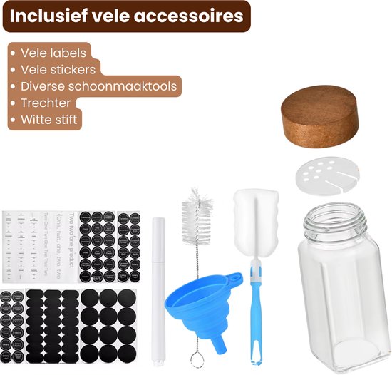 Luxe Set van 36 Glazen Kruidenpotjes - 120 ml - Met Houten Draaideksel, Stickers en Accessoires - Kruidenpotten voor Kruidenrek of Specerijen Organizer
