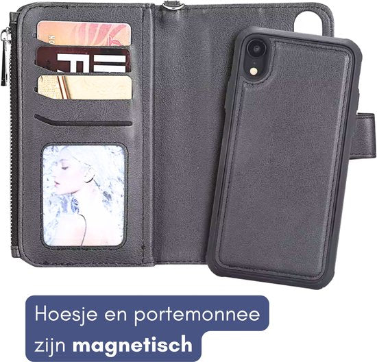 Portemonnee met Magnetisch Telefoonhoesje - Geschikt voor Samsung Galaxy A53 5G - Grijs - Kunstleer - Schokbestendig - Verschillende vakjes - Met Ritssluiting - Met Draagkoord