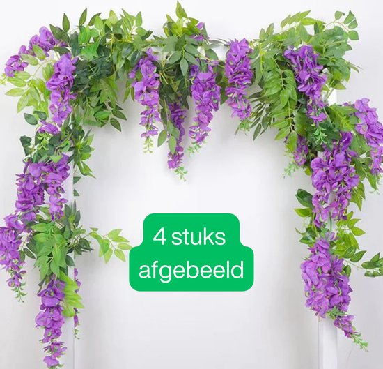 Bloemenslinger Wisteria Paars - Bloemenstreng 1,8 Meter Blauwe Regen - Fietsmand of Stuur - 180 CM Bloemen Blauweregen - Plastic Kunstbloemen Fiets Slinger