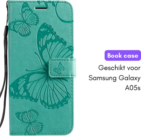 Hoesje Vlinders Groen geschikt voor Samsung Galaxy A05s - Portemonnee Book Case - Boekje Met Kaarthouder / Pasjeshouder en Magneetsluiting - Booklet - Wallet Beschermhoes - Telefoonhoesje