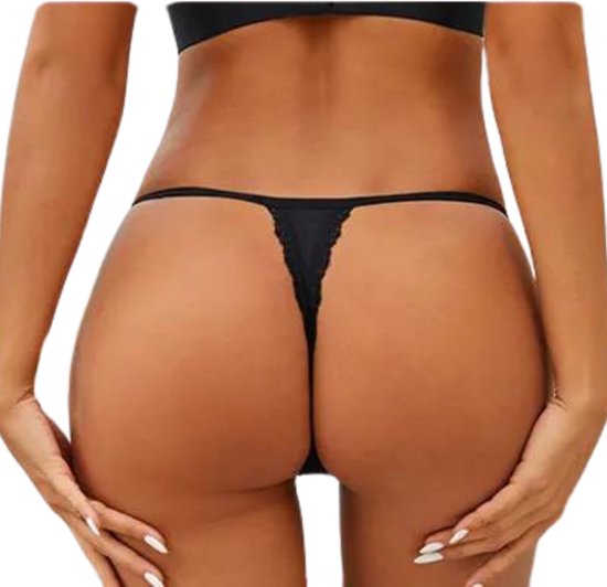 [EOL] Sexy Dames String - Zwart - Smal Bandje - Dames Lingerie / Ondergoed - Maat XL