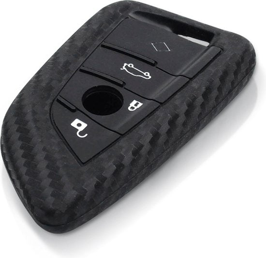 Zachte Carbon Sleutelcover met Knoppen - Sleutelhoesje Geschikt voor BMW 1 serie / 3 serie / 5 Serie / 7 Serie / X1 / X3 / X4 / X5 / F16 / G20 / G30 / F11 / M - Siliconen Materiaal - Sleutel Hoesje Cover - Auto Accessoires