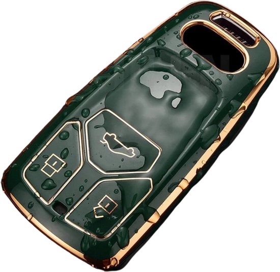 Zachte TPU Sleutelcover - Geschikt voor Audi A4 / A5 / A6 / A7 / S4 / S5 / S6 / Q5 / TT / RS - Donkergroen met Goud - Sleutel Hoesje Cover - Auto Accessoires
