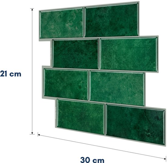 Solusia Zelfklevende Plaktegels - Groen – 10 Luxe Plaktegels voor Wand – Waterdichte Wandpanelen voor Keuken, Badkamer en Toilet – 30 x 21 cm – Makkelijk aan te brengen - Tegeltjes Tegelstickers Mozaïek