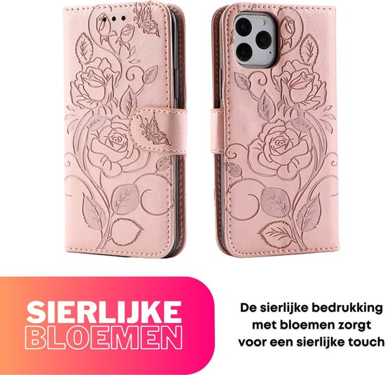 [EOL] Hoesje Rozen Roze - Geschikt voor OPPO A16 / A16s - Portemonnee Book Case - Boekje Met Kaarthouder / Pasjeshouder en Magneetsluiting - Booklet Beschermhoes - Boekhoesje met Draagkoord