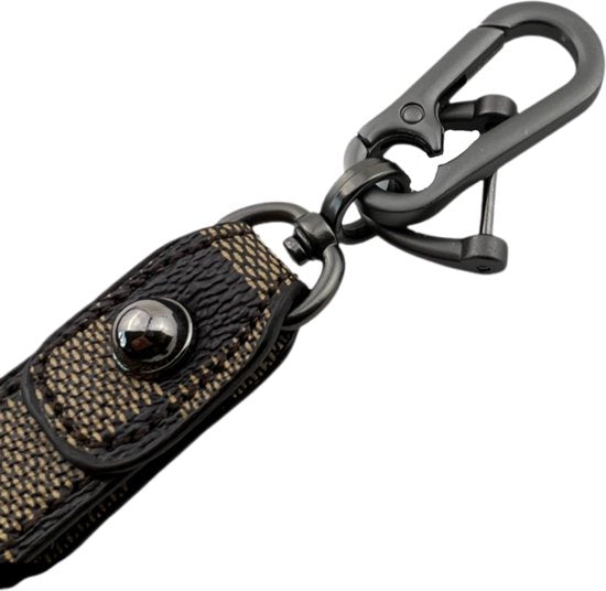 [EOL] Luxe Sleutelhanger met Geblokt Patroon en Haak - Hanger Mat Antraciet - Dames & Heren Designer Fashion Sleutel Hanger - Tassenhanger