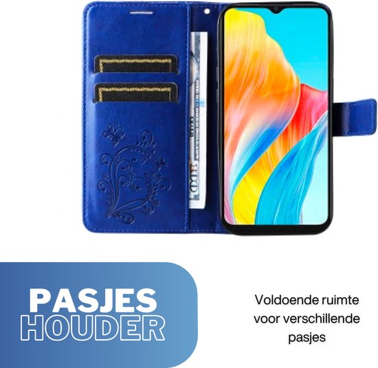 [EOL] Hoesje Vlinders Blauw - Geschikt voor OPPO A58  - Portemonnee Book Case - Boekje Met Kaarthouder / Pasjeshouder en Magneetsluiting - Booklet - Wallet Beschermhoes - Telefoonhoesje