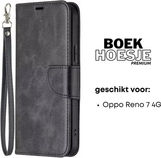[EOL] Hoesje Zwart - Geschikt voor OPPO Reno 7 4G - Portemonnee Book Case - Boekje Met Kaarthouder / Pasjeshouder en Magneetsluiting - Booklet - Wallet Beschermhoes Kunstleer