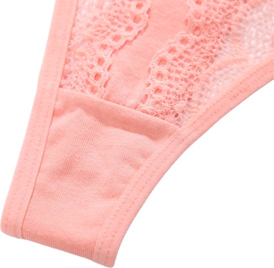 [EOL] Sexy Dames String met Kant - 3 Pack met Grijs, Rood & Roze - Vrouwen Lingerie / Ondergoed Set - Maat M