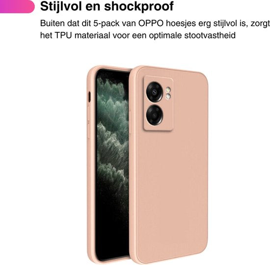 5 Pack - Hoesje Geschikt voor OPPO A57 / A57s - 5x Siliconen Shock Proof Case - Zwart + 4 Kleuren - Stevige TPU Cover - Multipack Gemixte Kleuren