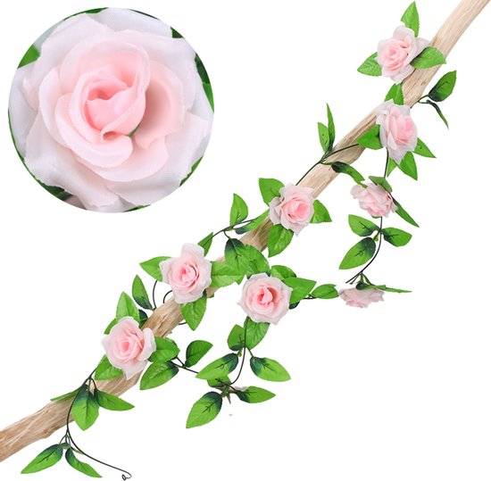 Bloemenslinger Rozen Fiets Lichtroze - Stijlvolle Bloemenstreng voor Fietsmand of Stuur - 220 CM Bloemen - Plastic Kunstbloemen Fiets Slinger