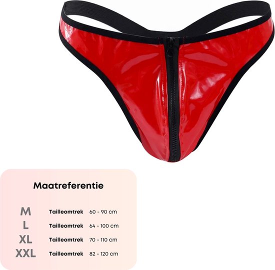 Heren Slip met Rits - Latex Look - Rood - Sexy Mannen String - Ondergoed Maat XL