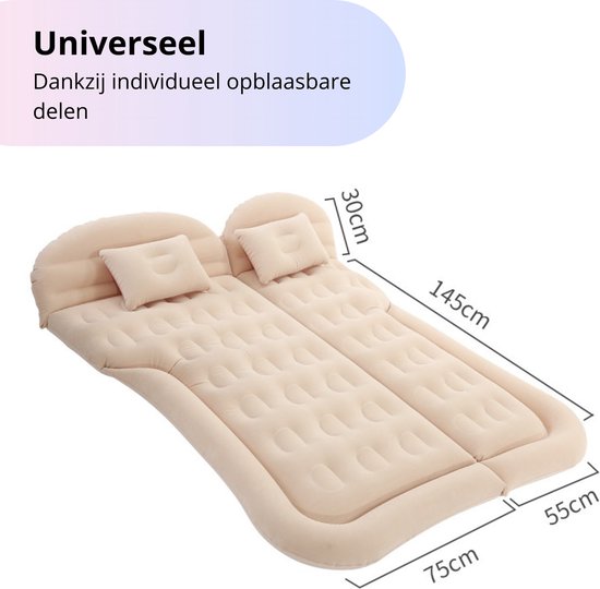 Opblaasbaar Auto Matras - Auto Luchtbed Beige - Achterbank en Achterbak - Tweepersoons 3-in-1 Universeel Automatras - Inclusief Elektrische Pomp en Accessoires - Kampeer Luchtbed voor Reizen