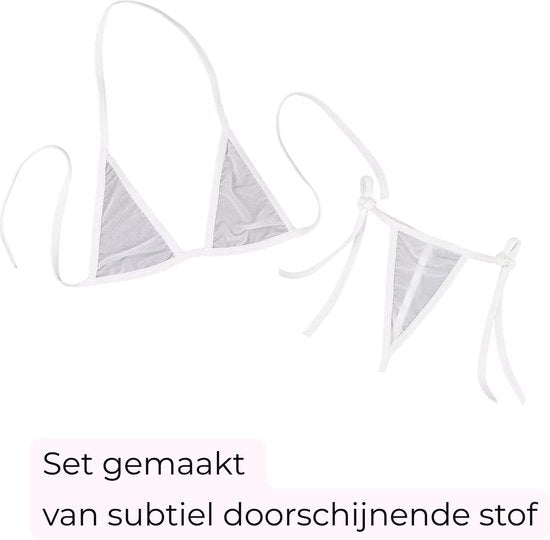 Sexy Dames Lingerieset – Wit - Mini Lingerie Set – Tweedelige Lingerie Set - Halter Bralette Zonder Beugel - Micro String - Met Verstelbare Bandjes - Ondergoed Voor Vrouwen - Maat L