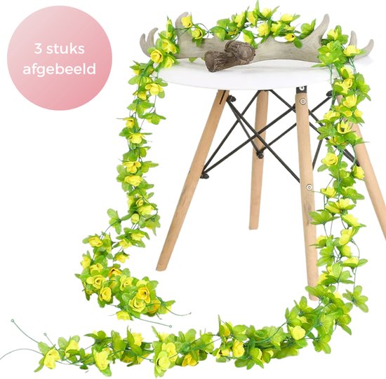 Bloemenslinger 42 Mini Bloemen - Geel - Kunstbloemen Slinger voor Decoratie - Bloemenslinger Fietsmand of Stuur - 230 CM - Kunst Kamer of Fiets Decoratie - Klimop Rozen